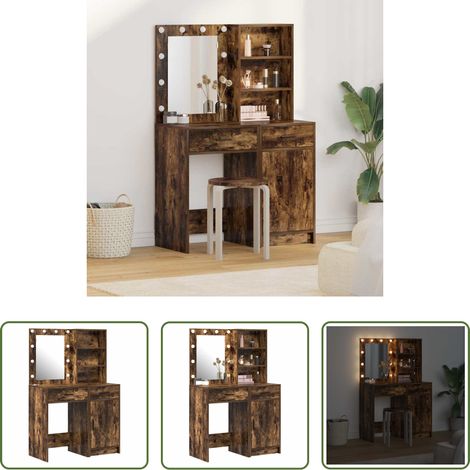 LED-Spiegel - Schminktischset mit LED 2 pcs Geräucherte Eiche Holzwerkstoff (1/5)