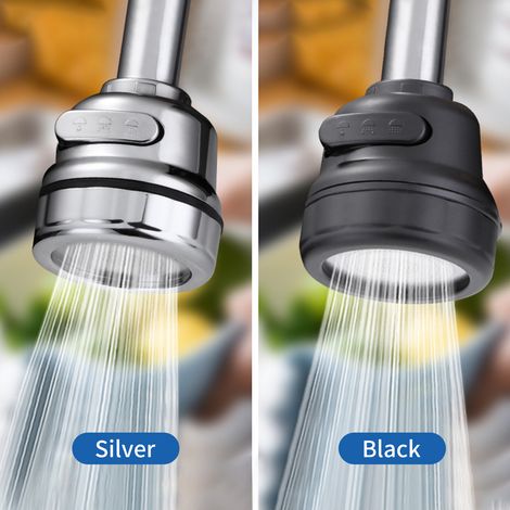Prolunga per rubinetto con testa girevole a 360°, 3 modalità di erogazione dell'acqua, doccetta anti-schizzo con guarnizione per il risparmio idrico. (1/5)