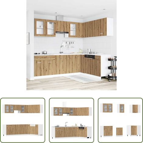vidaXL Meubles suspendus - Ensemble de 11 meubles de cuisine "Lyon" en chêne artisanal (1/5)