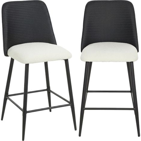 HOMCOM juego de 2 taburetes de bar, taburetes altos de cocina con respaldo y reposapiés, tapizados de lino y PU, marco de acero, negro