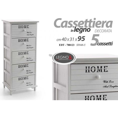 Cómoda estrecha multiusos de madera blanca para el hogar cm 40 x 31 x 95 h