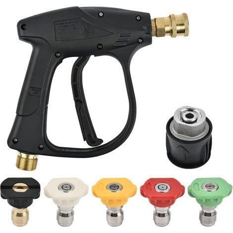 Pistolet de nettoyage haute pression 4350 PSI avec 5 buses, compatible avec les nettoyeurs haute pression Kärcher, pistolet de nettoyage pour lavage de voiture, pistolet à eau, raccord de tuyau M22-14 (1/4)