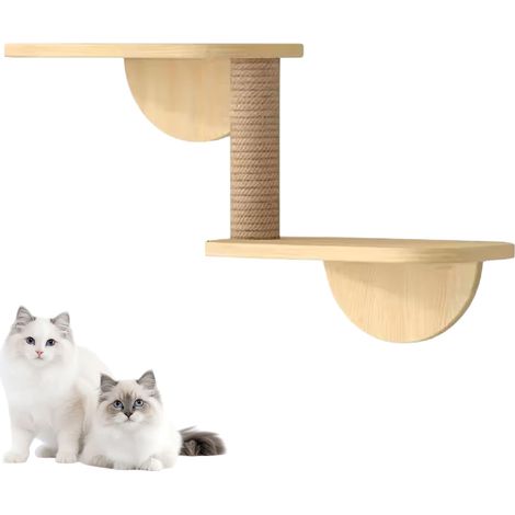 1 Arbre à chat mural, plateforme de saut bois massif, griffoir fixe, nid repos, espace jeu intérieur (1/5)