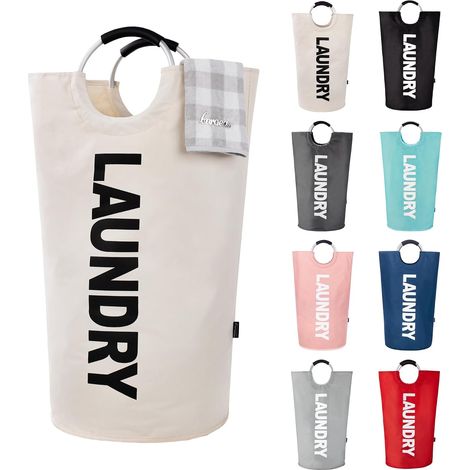 90L Large Capacity Laundry Basket, Foldable Laundry Bag with Padded Handles, Laundry Hamper, Ideal for Storing and Transporting Clothes, Beige (1/5)