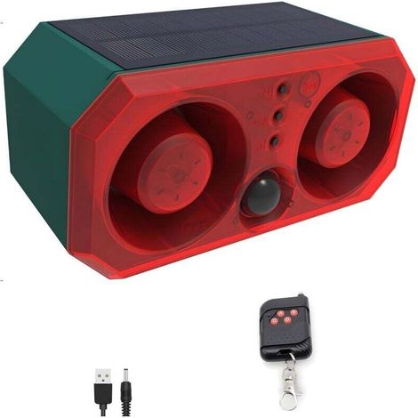 Alarme solaire extérieure avec détecteur de mouvement : Comboss aboiement de chien, détecteur de mouvement sonore d'aboiement de chien avec 2 faiseurs de bruit de 130 dB et 13 lumières stroboscopiques (1/4)