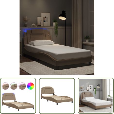 The Living Store Bettgestell mit LED Cappuccino-Braun 100x200 cm Kunstleder - Bettsofa - Lederbettwäsche - Doppelbett - Boxspringbett - Schlafzimmer Dekoration (1/5)