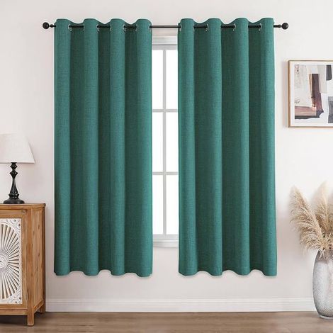 100% Rideau occultant Thermiques 2 Pièces L140xH175 Rideau Lin Thermique Isolant Anti Froid 140L X 175H cm (2 Panneaux) Vert (1/5)