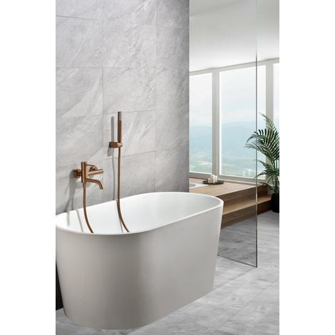 Conjunto de grifo monomando para bañera con ducha de mano en latón y abs con acabado oro rosa cepillado Monza de Imex
