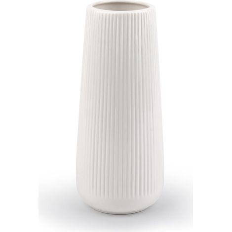 Weiße Keramikvase – Dekorative Blumenvase – Dekorative Vase mit Rillen – Moderne Vase aus Pampasgras – Kleine Vase für Zuhause, Wohnzimmer, Esstisch, Eingangsbereich, Büro