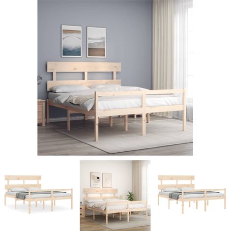The Living Store -  Massivholzbett mit Kopfteil 160x200 cm (1/5)