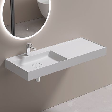doporro Lavabo Suspendu avec Bonde Vasque à Poser Blanc Mat 120x46x12cm Lave Mains Rectangulaire avec Perçage de Robinet Colossum630