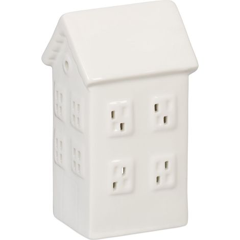 Relaxdays Tea Light House Ceramic, Light through Windows, for One Candle, HWD: 12 x 6 x 5.5 cm, Cute Table Decor, White (1/5)