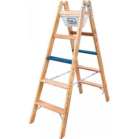 Iller Holz Stufenstehleiter ERGO Plus inkl. Werkzeugtasche und Eimerhaken 2x12 Stufen 4,6m AH