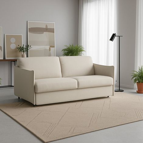 Sofá Fijo 2 Plazas Varedo, Desenfundable, Hidrorrepelente Hecho en Italia, Lavable, 180x95x90h cm Beige (1/4)