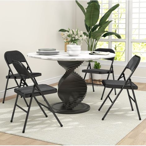 Juego de 4 sillas plegables, asiento acolchado, diseño elegante, metal, poliéster negro (1/5)