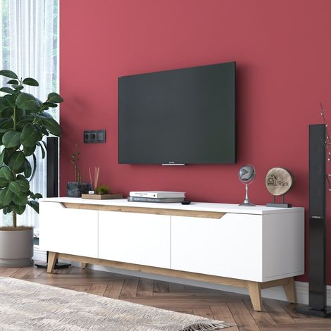 Mobile porta TV moderno 180cm bianco e legno con 3 ante Amelia (1/5)
