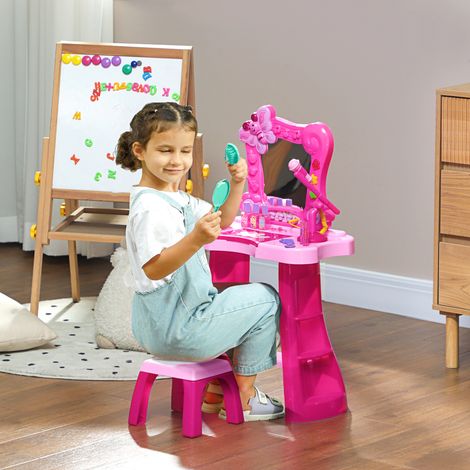 15 PCS Coiffeuse enfant avec tabouret et miroir. lumière. musique. microphone. sèche-cheveux. espace de rangement