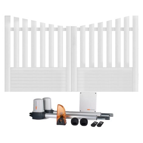 Portail battant électrique PVC blanc avec moteur Sentinel H 145 x L 250 ALENÇON INCURVÉ