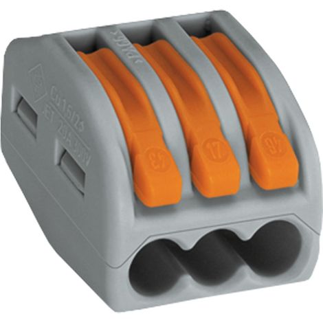 WAGO 222-413 BLOC DE RACCORDEMENT POUR 3 CONDUCTEURS AVEC LEVIERS, 4 MM MAXIMUM PAQUETE DE 50 GRIS