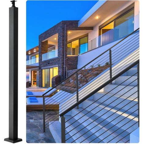 Sécurité et Maintien Poteau Garde-Corps Escalier Inox SUS304 Noir Sans Trou 91,4x5 cm Support Plat et Incurvé (1/5)