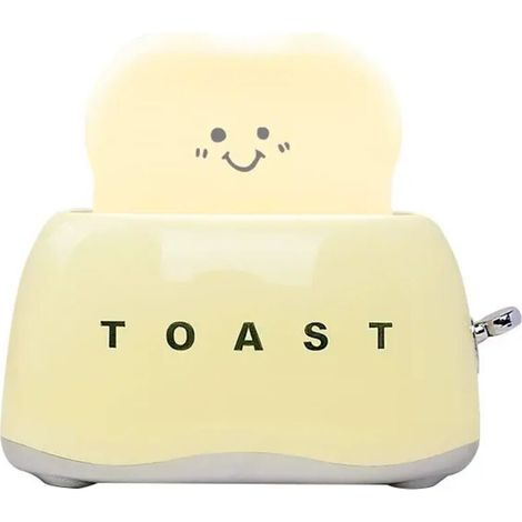 Veilleuse grille-pain rechargeable avec smiley, idéale comme décoration de bureau, lampe décorative mignonne pour la chambre, le lit, le salon, la salle à manger ou comme cadeau (jaune) (1/5)