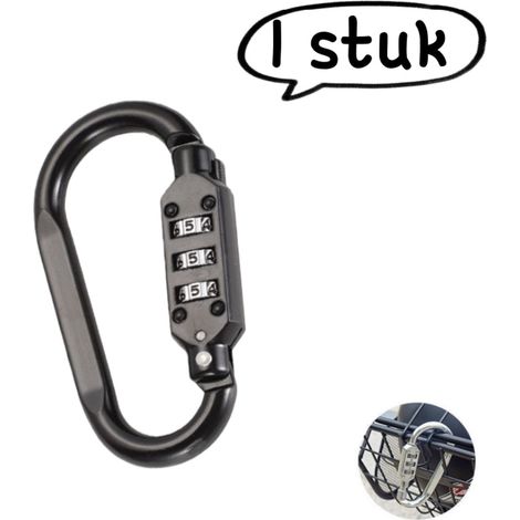 1 mousqueton à combinaison multifonction avec cadenas à code pour sac à dos casque porte clés et protection antivol noir (1/5)