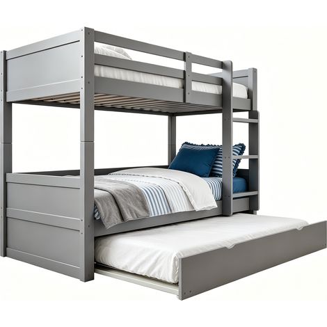 Letto piattaforma 90x200 cm in legno bianco con spondine di sicurezza, letto estraibile e scala reversibile per bambini e ragazzi, per camera condivisa - CHICFURN (1/5)