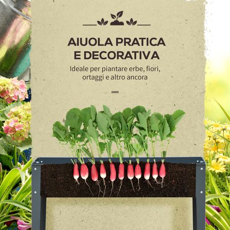 Jardinière métallique grise surélevée 100x30x80 cm pour extérieur avec 3 orifices de drainage (1/5)