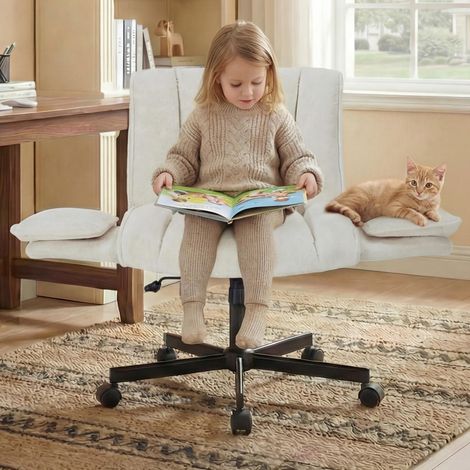 Accoudoirs rabattables pour gagner de la place, fauteuil de bureau pivotant beige pour télétravail et étude (1/5)