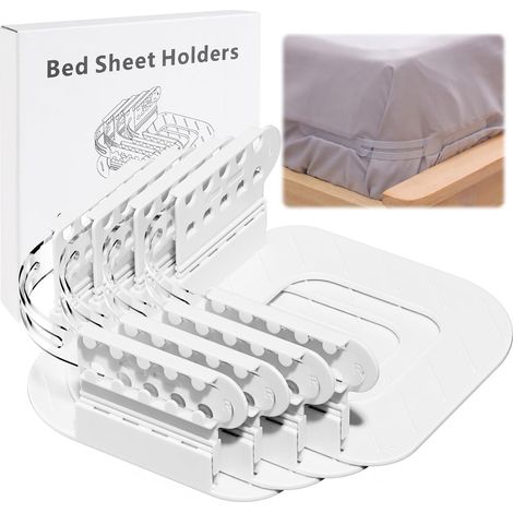 4 Pièces Attache Crap Housse,Universelles Bloc Drap Housse Angle,Tendeur Drap Housse de Lit Amovible,Réglable en 5 Hauteurs,Clips De Draps pour Toutes Les Tailles (Simple/Double)