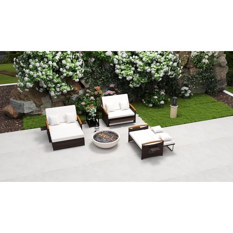 COSTWAY Lettino Prendisole in Rattan,Pouf Contenitore,Schienale Regolabile e Tavoli Ribaltabili