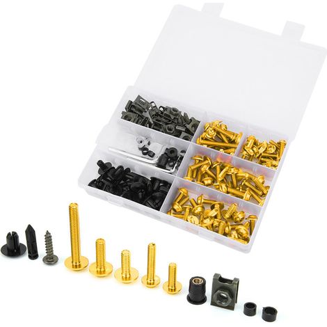 198-teiliges Set Windschutzscheibenverkleidungsschrauben M5 M6 Bolzen Kit MotorradzubehörGolden (1/5)
