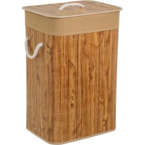 Corbeille Panier à Linge Rectangulaire pliable en Bambou et Tissu Marron,capacité 70 L-Longueur 40 x Largeur 30 x Hauteur 60cm (1/5)