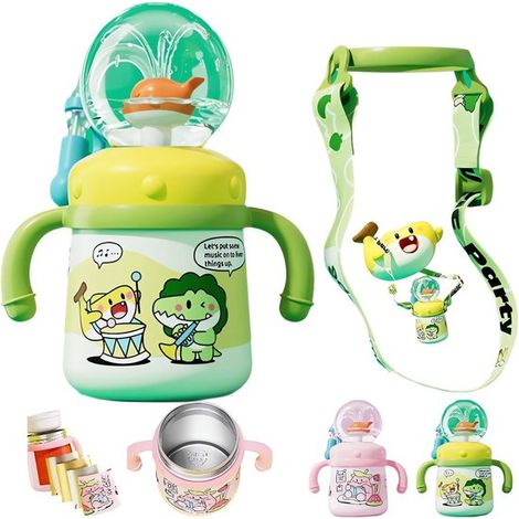 Biberon termico Kinder da 300 ml - Design a balena - Anti-perdita - Doppio isolamento - Giallo-verde (1/5)