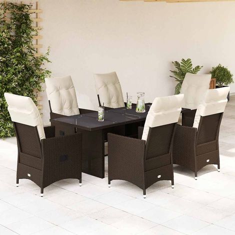 7-tlg. Garten-Essgruppe mit Kissen Braun Poly Rattan vidaXL (1/5)