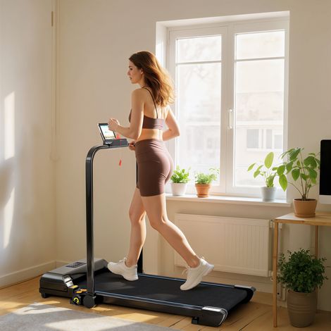 Tapis roulant pieghevole da 2,5 HP con display a LED, velocità regolabile (max. 10 km/h), telecomando, nero.