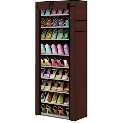 10 Tier Shoe Rack Storage Cabinet Dustproof Shoes Cabinet Storage Organiser Shoe Rack Stand Holds 27 Pairs (Brownish Yellow) (1/5)