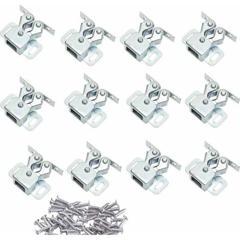 Lot de 12 Loqueteau d'Armoire à Double Rouleaux Fermetures Loquets pour Portes Laiton Poli Fermoire pour Portes Ferme-Portes pour Portes Placards Tiroirs Armoire - Zingué (1/5)