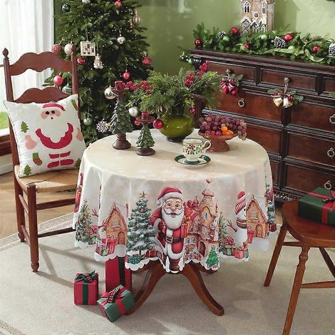 Nappe de Noël 2026, imperméable, en polyester, impression numérique, ronde, motif flocons de neige, décoration de fête, tissu 14120 ronds [210 g] (1/5)
