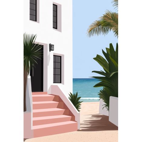 Tableau sur toile villa design sur plage 30x45 cm - Impression sur Toile Murale Décorative - Image imprimée en HD sur Toile - Toile sur Châssis en Bois FSC - Fabriqué en France (1/5)