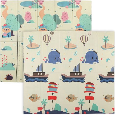 Tapis d'éveil bébé pliable, épais et réversible en mousse, 196 x 176 x 1,5 cm, multicolore (1/5)