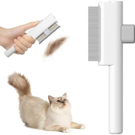 Flohkämme für Katzen und Hunde, selbstreinigender Flohkamm für lang- und kurzhaarige Haustiere, Katzenbürste mit Auslöseknopf und Borsten (1/5)