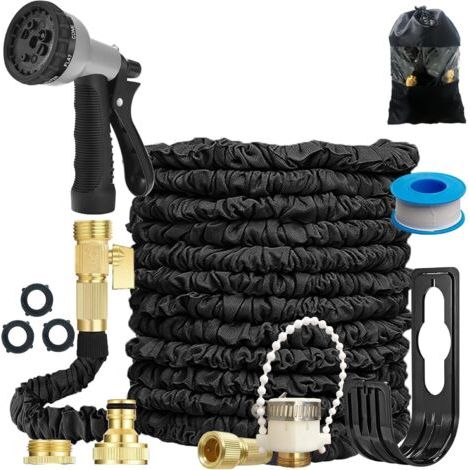 Tuyau Arrosage, Tuyau D'arrosage Extensible avec Pistolet Pulvérisateur 8 Fonctions, Tuyau Magique Extensible, Support de Tuyau, Anti-fuite, Pour Jardinage, Nettoyage, Laver la Voiture (Noir (1/5)