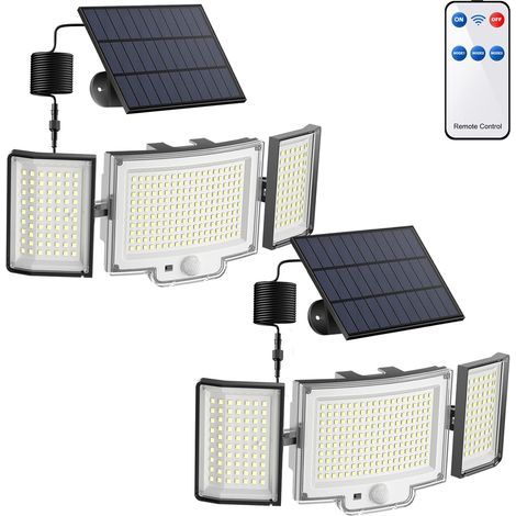 2er-Pack Solarstrahler mit 328 LEDs, Fernbedienung, 3 Modi, Bewegungsmelder, 5 m Kabel, wasserdicht, für den Außenbereich (1/5)