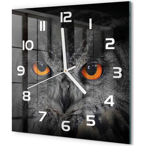 Horloge Murale Carrée Cuisine en Verre Silencieuse Design Moderne Décorative Hibou 30x30 cm (1/5)