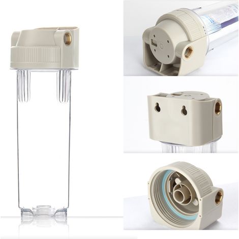 10-Zoll-Filterpatrone, transparente, rutschfeste Flasche mit Messingspitze, Grobvorfiltration, Satz mit 2 G1/2-Gewindeanschlüssen. (1/5)