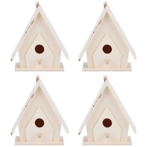 Nids à oiseaux suspendus en bois, lot de 4 pièces, maisonnette pour oiseaux, cage décorative artisanale pour décoration de jardin et de cour (1/5)