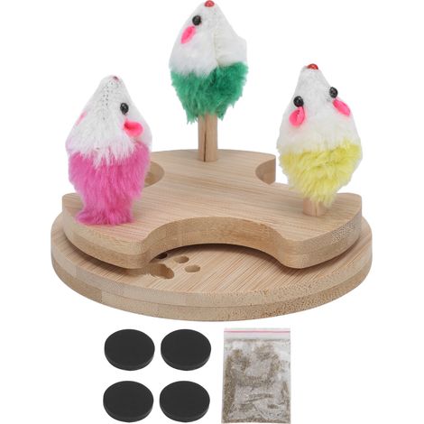 Jouet Chat Tourniquet Bois Bambou Souris Peluche Herbe à Chat Interactif 11.6x9cm Anti-Dérapant pour Exercice et Jeu (1/5)