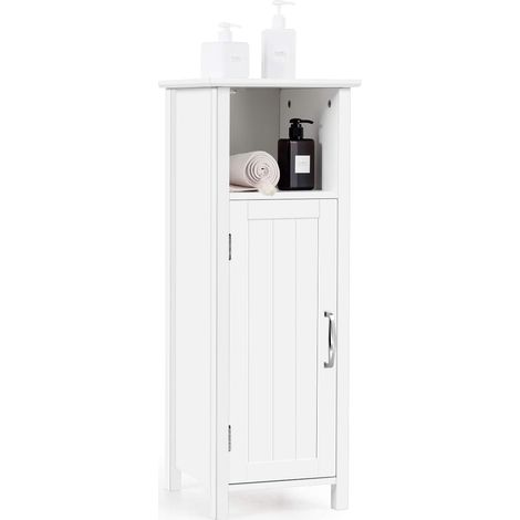 COSTWAY Armario de Baño Suelo con Estantes y Puerta Mueble de Baño de Madera Gabinete para Dormitorio Pasillo Blanco (1/5)
