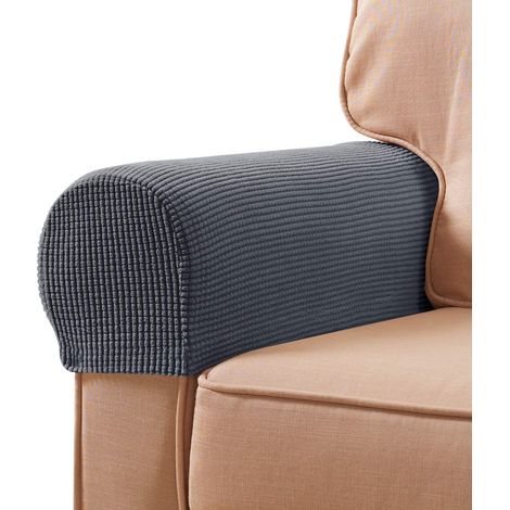 Lot de 2 Housses d'accoudoirs extensibles, tissu spandex lavable, motif quadrillé, pour canapés et fauteuils